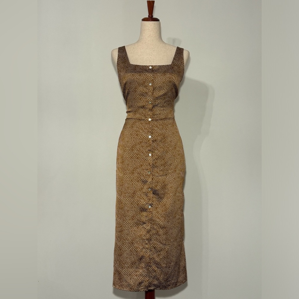 Lucy Paris Copper Metallic Midi Square Neck Dress